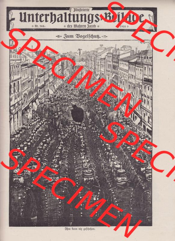 Der wahre Jacob 1908, Satire-Zeitschrift Blatt 564, Seite 5725, Unterhaltungs-Beilage Zum Vogelschutz, Ihm kann nir geschehen, Satirische Zeitung vom 3. März 1908 Sammlung