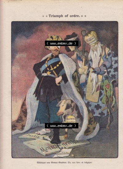Der wahre Jacob 1908, Satire-Zeitschrift Blatt 563, Seite 5712, Karikatur - Triumph of ordre, Nikolaus von Gottes Gnaden , Go,... Sammlung