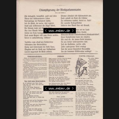 Der wahre Jacob 1908, Satire-Zeitschrift Blatt 567, Seite 5770, Triumphgesang der Blockparlamentarier, Das Lied vom Steuerzahlern, Stuttgart vom 14. April 1908 Sammlung