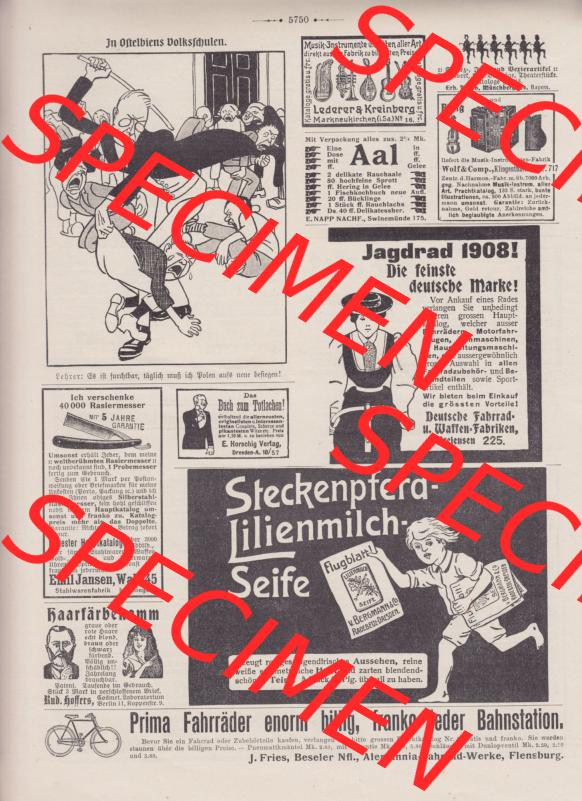 Der wahre Jacob 1908, Satire-Zeitschrift Blatt 565, Seite 5750, In Oftelbins Volksschulen, politische Satire-Zeitschrift vom 17. März 1908 Sammlung