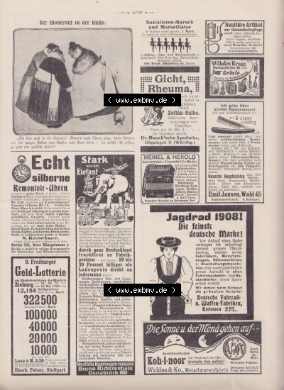 Der wahre Jacob 1908, Satire-Zeitschrift Blatt 568, Seite 5799, Der Modernist in der Küche und Werbeanzeigen im Wahren Jacob,... Sammlung