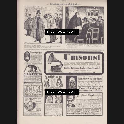 Der wahre Jacob 1908, Satire-Zeitschrift Blatt 568, Seite 5796, Nach-Klänge vom Jornalistenstreik und Webeanzeigen ua, Ariadne-Fahrräder, vom 28. April 1908 Sammlung