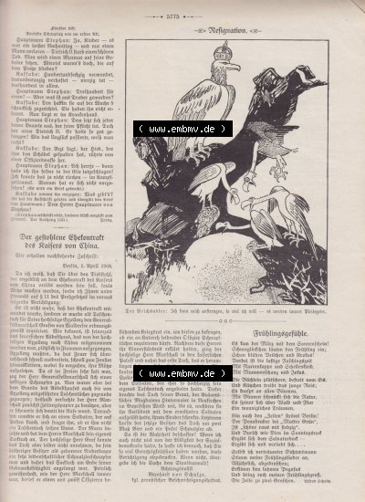 Der wahre Jacob 1908, Satire-Zeitschrift Blatt 567, Seite 5775, Resingation, Der gestohlene Ehekontrakt des Kaisers von China,... Sammlung