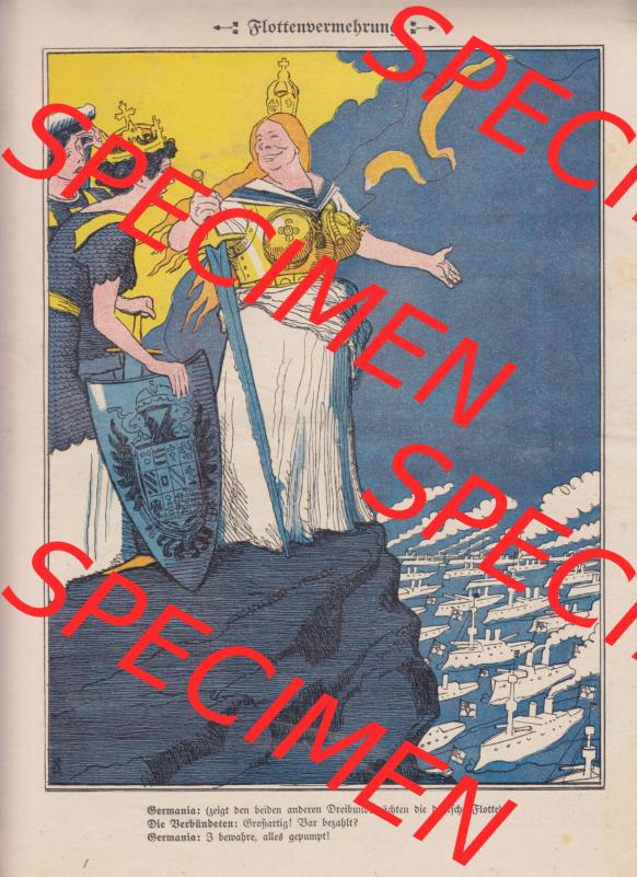 Der wahre Jacob 1908, Satire-Zeitschrift Blatt 568, Seite 5788, Flotten-vermehrung, mit Germania-Karikatur, vom 28. April 1908, Satire vom deutschen Kaiserreich Sammlung