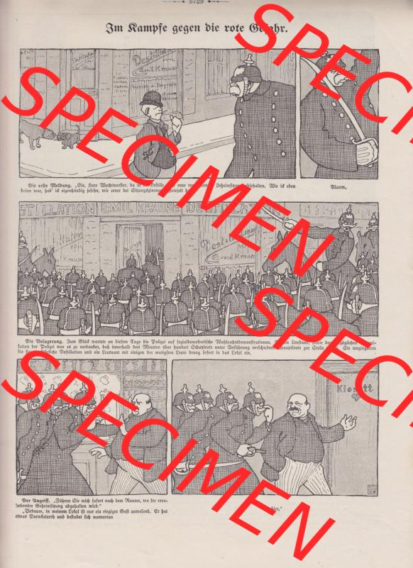Der wahre Jacob 1908, Satire-Zeitschrift Blatt 564, Seite 5729, Im Kampfe gegen die rote Gefahr - Comic, Satirische Zeitung vom 3. März 1908 Sammlung