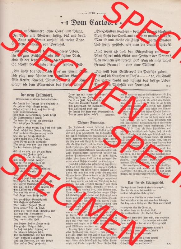 Der wahre Jacob 1908, Satire-Zeitschrift Blatt 563, Seite 5710, Dom Carlos, Der neue Tressendorf, Zeitschrift vom 18. Februar 1908 Sammlung