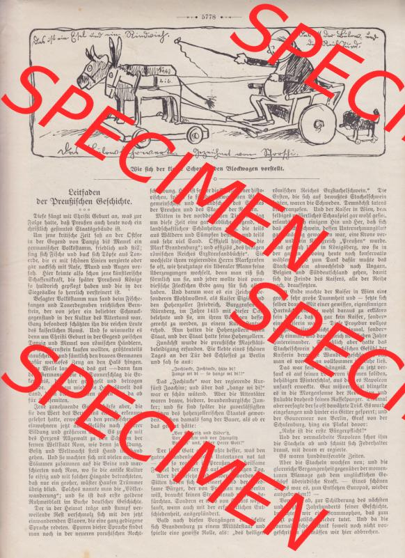 Der wahre Jacob 1908, Satire-Zeitschrift Blatt 567, Seite 5778, Leitfaden der Preußischen Geschichte, Stuttgart vom 14. April 1908 Sammlung