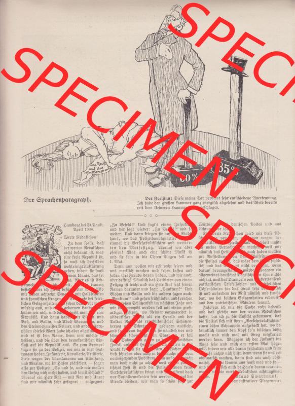 Der wahre Jacob 1908, Satire-Zeitschrift Blatt 568, Seite 5794, Der Sprachen-Paragraph, Satirischer Artikel, vom 28. April 1908 Sammlung
