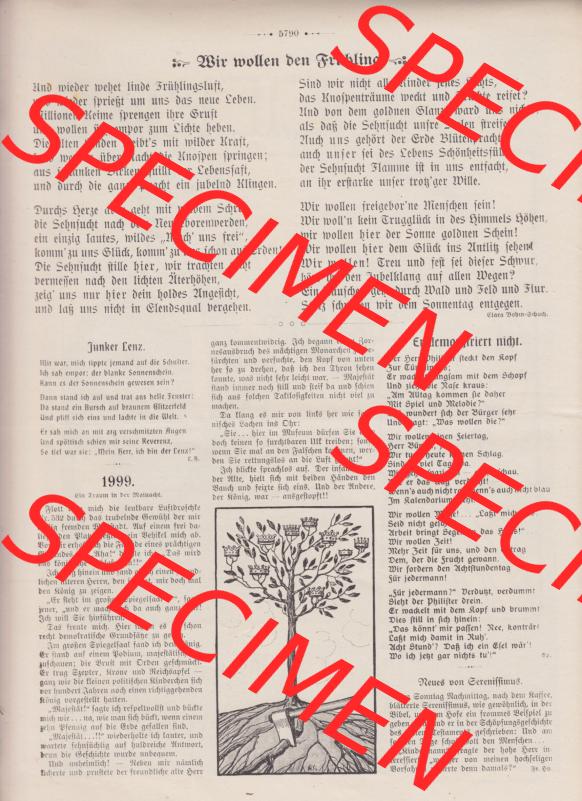 Der wahre Jacob 1908, Satire-Zeitschrift Blatt 568, Seite 5790, Wir wollen den Frühling und Junker Lenz 1999 und Er demonstriert nicht, vom 28. April 1908 Sammlung