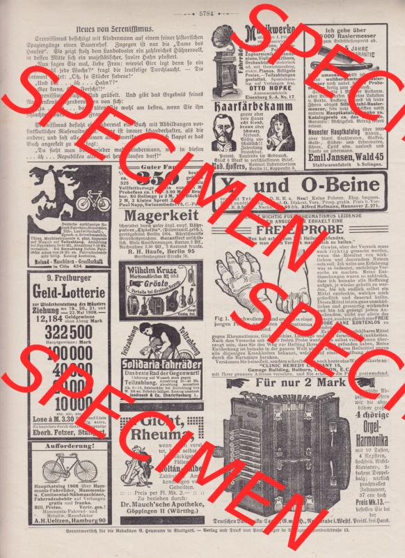 Der wahre Jacob 1908, Satire-Zeitschrift Blatt 567, Seite 5784, Neues von Serenissimus, Stuttgart vom 14. April 1908 Sammlung