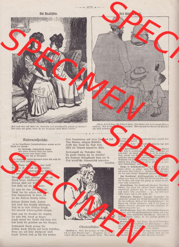 Der wahre Jacob 1908, Satire-Zeitschrift Blatt 567, Seite 5779, Die Realistin und Der Unterschied, und Kasernensprüche, Stuttgart vom 14. April 1908 Sammlung