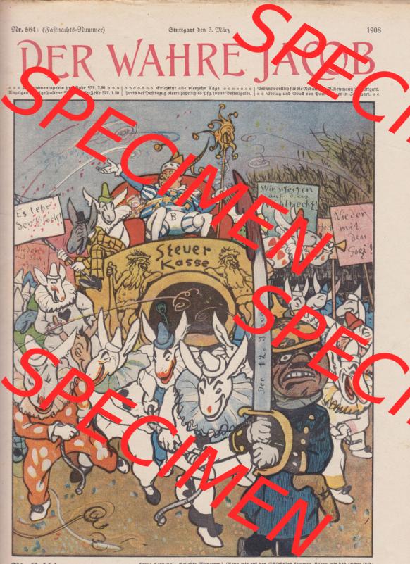 Der wahre Jacob 1908, Satire-Zeitschrift Blatt 564, Seite 5721, Cover - Titelblatt, mit Untertitel Blockfasching, Satirische Zeitung vom 3. März 1908 Sammlung