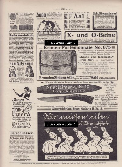 Der wahre Jacob 1908, Satire-Zeitschrift Blatt 563, Seite 5720, Werbeanzeigen in der Jacob Zeitschrift, Zeitschrift vom 18. Februar... Sammlung