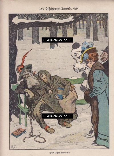Der wahre Jacob 1908, Satire-Zeitschrift Blatt 564, Seite 5724, Cover - Rückseite Karikatur mit Aschermittwoch, Der letzte Liberale,... Sammlung