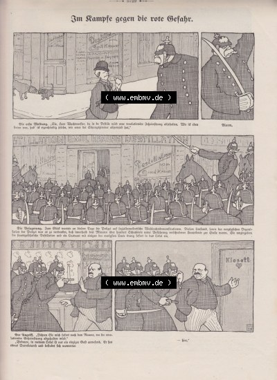 Der wahre Jacob 1908, Satire-Zeitschrift Blatt 564, Seite 5729, Im Kampfe gegen die rote Gefahr - Comic, Satirische Zeitung vom... Sammlung