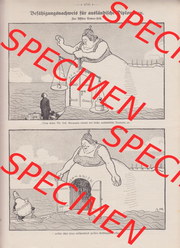Der wahre Jacob 1908, Satire-Zeitschrift Blatt 568, Seite 5793, Befähigungsnachweis für ausländische Diplomaten, Zur Affäre Tower-Hill, vom 28.... Sammlung