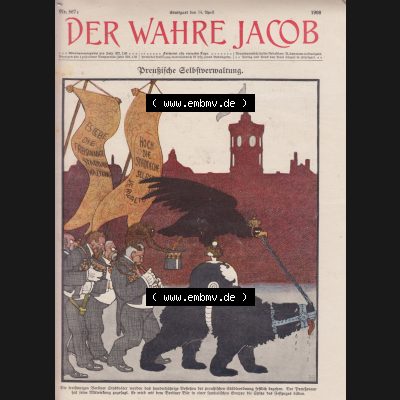 Der wahre Jacob 1908, Satire-Zeitschrift Blatt 567, Seite 5769, Cover - Titelblatt, Preußische Selbstverwaltung, Stuttgart vom 14. April 1908 Sammlung