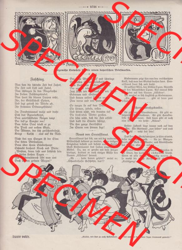 Der wahre Jacob 1908, Satire-Zeitschrift Blatt 564, Seite 5726, Karikatur - Zeitgemäße Entwürfe für die neuen bayerischen Briefmarken, Satirische Zeitung vom... Sammlung