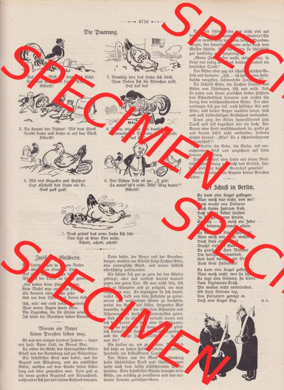 Der wahre Jacob 1908, Satire-Zeitschrift Blatt 563, Seite 5716, Die Paarung, Zwischen Gräbern, Warum ein Bayer keine Preußen mag, Zeitschrift vom 18.... Sammlung