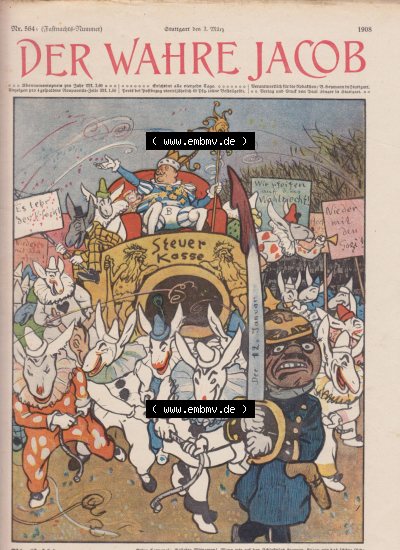Der wahre Jacob 1908, Satire-Zeitschrift Blatt 564, Seite 5721, Cover - Titelblatt, mit Untertitel Blockfasching, Satirische Zeitung... Sammlung