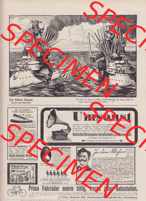 Der wahre Jacob 1908, Satire-Zeitschrift Blatt 566, Seite 5768, Im stillen Ozean - Japan und Amerika, Werbung Umsonst - Deutsche Chordophon Gesellschaft Darmstadt, Satire... Sammlung
