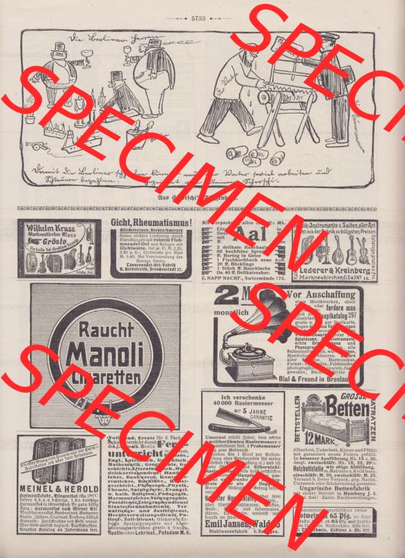 Der wahre Jacob 1908, Satire-Zeitschrift Blatt 564, Seite 5733, Aus Schorschis Skizzenbuch und Werbeanzeigen, Satirische Zeitung vom 3. März 1908 Sammlung