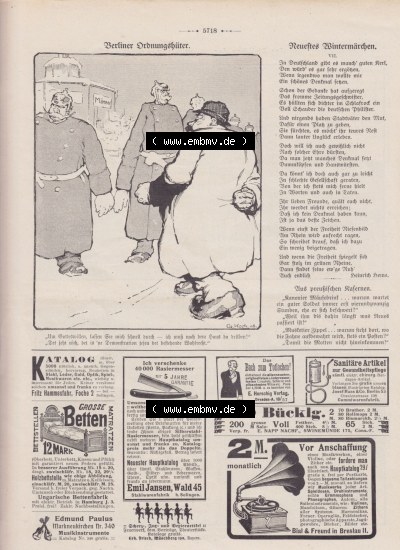 Der wahre Jacob 1908, Satire-Zeitschrift Blatt 563, Seite 5718, Karikatur - Berliner Ordnungshüter, Zeitschrift vom 18. Februar... Sammlung
