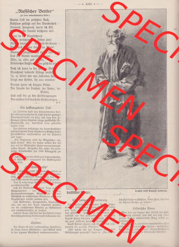 Der wahre Jacob 1908, Satire-Zeitschrift Blatt 568, Seite 5795, Russischer Bettler im Deutschen Kaiserreich, Satirischer Artikel, vom 28. April 1908 Sammlung
