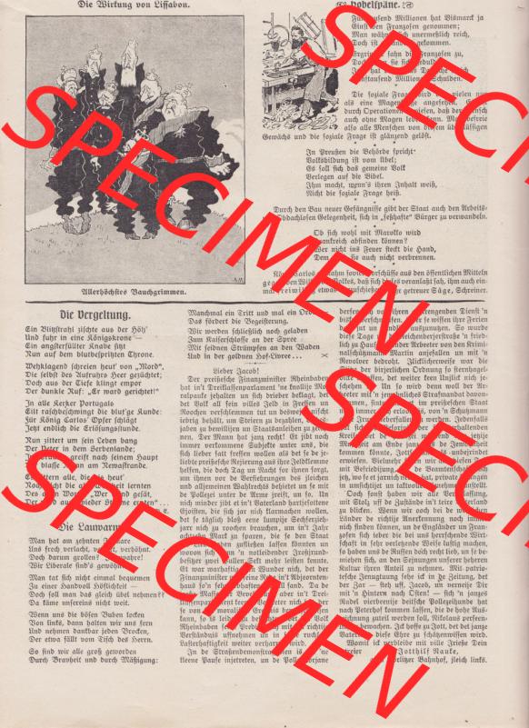 Der wahre Jacob 1908, Satire-Zeitschrift Blatt 563, Seite 5711, Karikatur - Die Wirkung von Lissabon, Überhöchstes Bauchgrimmen, Zeitschrift vom 18. Februar... Sammlung