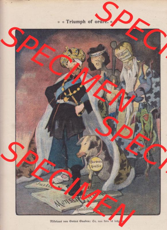 Der wahre Jacob 1908, Satire-Zeitschrift Blatt 563, Seite 5712, Karikatur - Triumph of ordre, Nikolaus von Gottes Gnaden , Go, nun kann es losgehen!, Zeitschrift... Sammlung