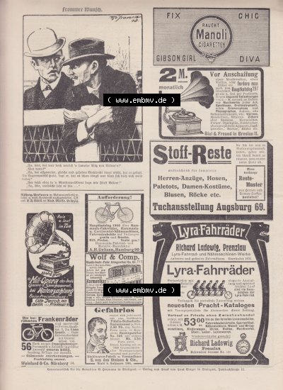 Der wahre Jacob 1908, Satire-Zeitschrift Blatt 568, Seite 5800, Frommer Wunsch und Werbeanzeigen im Wahren Jacob, vom 28. April... Sammlung
