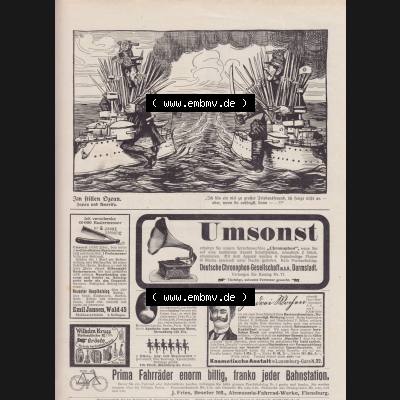 Der wahre Jacob 1908, Satire-Zeitschrift Blatt 566, Seite 5768, Im stillen Ozean - Japan und Amerika, Werbung Umsonst - Deutsche Chordophon Gesellschaft Darmstadt, Satire... Sammlung