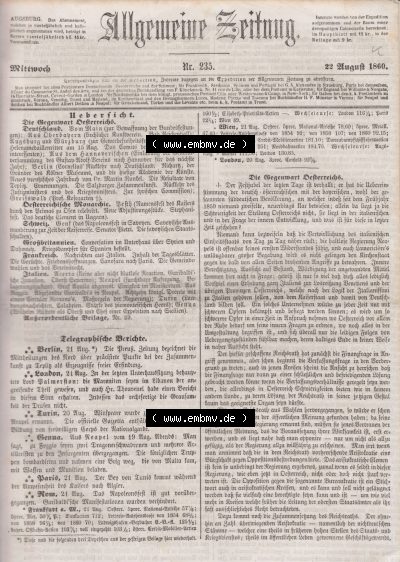 Allgemeine Zeitung 1860, Cover und Titelblatt Sammlung