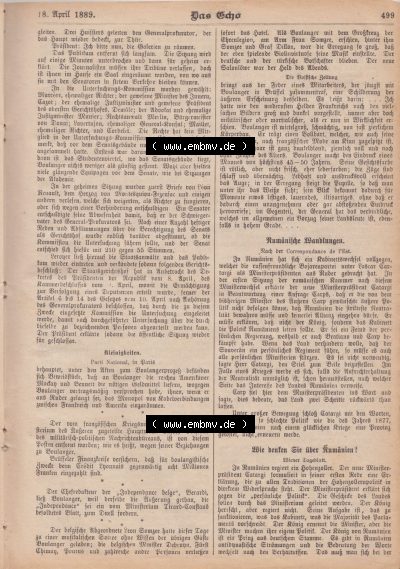 1801-1900, Zeitschrift „Das Echo“ 1889, Nr. 346, Berlin 18. April 1889, Seite 499, Rumänische Wandlungen, Digitales Bild... Sammlung