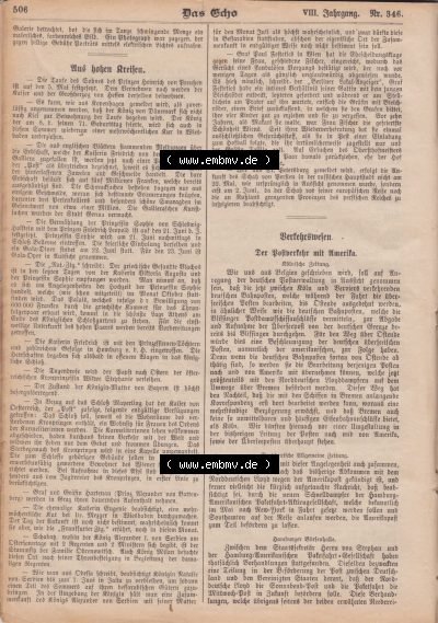1801-1900, Zeitschrift „Das Echo“ 1889, Nr. 346, Berlin 18. April 1889, Seite 506, Aus hohen Greifen, Verkehrswesen, Digitales... Sammlung
