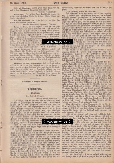 1801-1900, Zeitschrift „Das Echo“ 1889, Nr. 346, Berlin 18. April 1889, Seite 503, Bon Reinhold Ortmann, Digitales Bild der... Sammlung