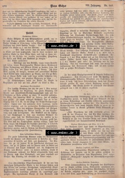 1801-1900, Zeitschrift „Das Echo“ 1889, Nr. 346, Berlin 18. April 1889, Seite 492, Politik - Verschiedene Blätter, Digitales... Sammlung