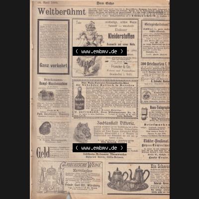 1801-1900, Zeitschrift „Das Echo“ 1889, Nr. 346, Berlin 18. April 1889, Seite 515, Werbeanzeigen, Digitales Bild der Zeitung... Sammlung