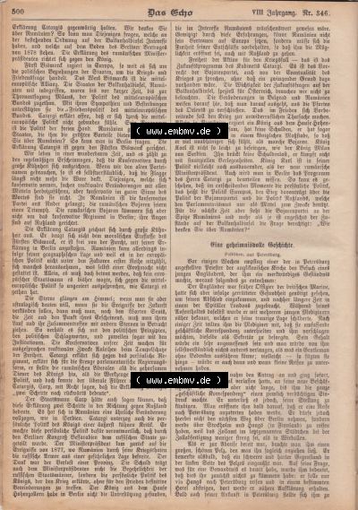 1801-1900, Zeitschrift „Das Echo“ 1889, Nr. 346, Berlin 18. April 1889, Seite 500, Eine geheimnisvolle Geschichte, Digitales... Sammlung