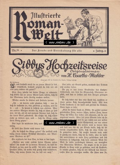 Weimarer Republik „Illustrierte Roman-Welt“ 1931, Heft 59, 4. Jahrgang, Siddys Hochzeitsreise, Originalroman, Zum Herunterladen... Sammlung