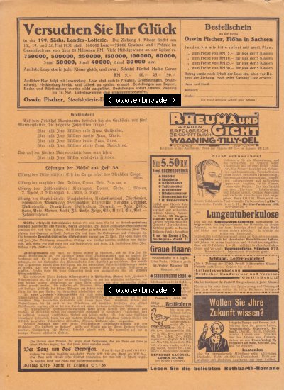 Weimarer Republik „Illustrierte Roman-Welt“ 1931, Heft 39, 4. Jahrgang Versuchen Sie ihr Glück, Sächsische Landes-Lotterie... Sammlung