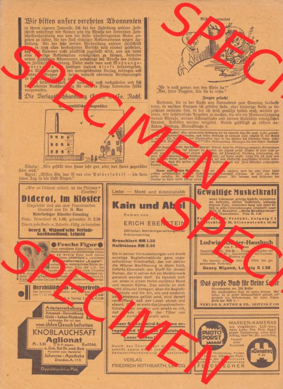 Weimarer Republik „Illustrierte Roman-Welt“ 1931, Heft 40, 4. Jahrgang, Wir bitten unsere verehrten Abonnenten, Hier die 2. Seite der Deutschen... Sammlung