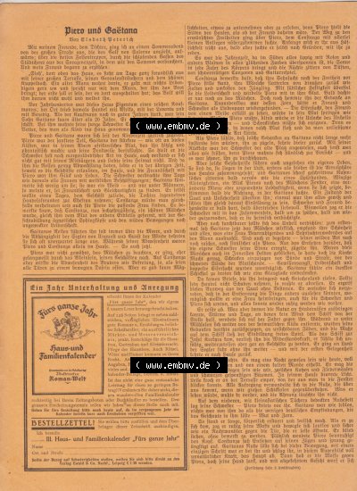 Weimarer Republik „Illustrierte Roman-Welt“ 1931, Heft 57, 4. Jahrgang, Piero und Daetana, Hier die 2. Seite der Deutschen... Sammlung