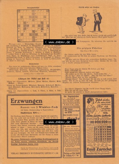 Weimarer Republik „Illustrierte Roman-Welt“ 1931, Heft 42, 4. Jahrgang, Kreuzworträtsel, Ehrlich währt am längsten, Hier... Sammlung