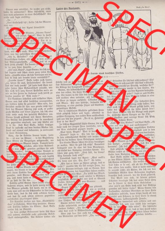 Der wahre Jacob Satire 1908, Satire im Heft 573, Seite 5871, Satire des Auslands übers Kaiserreich. Hier befindet sich eine von 12 Seiten der Satire-Zeitschrift „Der... Sammlung