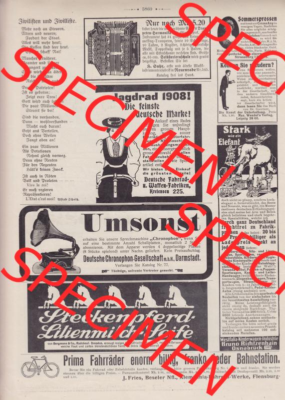 Der wahre Jacob Satire 1908, Heft 572, Seite 5860, Zivilisten und Zivilliste. Hier befindet sich eine von 16 Seiten der Satire-Zeitschrift Der Wahre Jacob 1908 Nr. 572 im... Sammlung