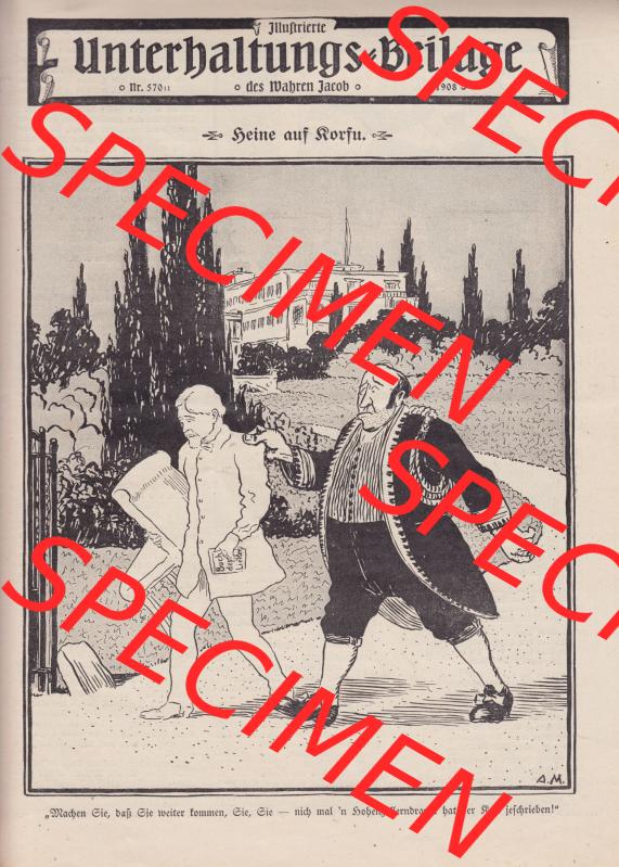 Der wahre Jacob Satire 1908, Heft 570, Seite 5821, Unterhaltungs-Beilage, Heine auf Korsu. Hier befindet sich eine von 16 Seiten der Satire-Zeitschrift Der Wahre Jacob im... Sammlung