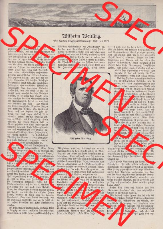 Der wahre Jacob Satire 1908, Heft 575, Satire Seite 5893, Wilhelm Weitling. Zum Thema Deutsches Kaiserreich Satire. Hier befindet sich eine von 16 Seiten der Satire-Zeitschrift... Sammlung