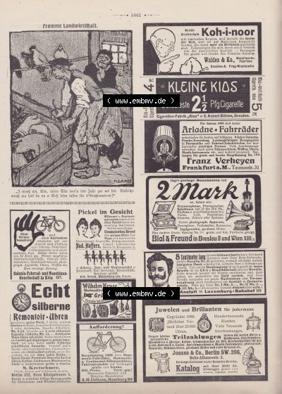 Heft 572, Seite 5861, Fromme Landwirtschaft, und Werbung im Jacob, Der Wahre Jacob 1908 Nr. 572 Sammlung