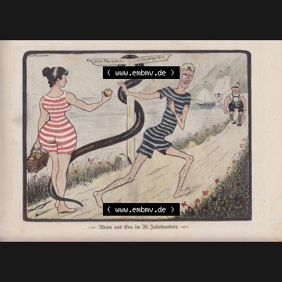 Der wahre Jacob Satire 1908, Heft 575, Satire Seite 5892, Adam und Eva im 20. Jahrhundert. Zum Thema Deutsches Kaiserreich Satire. Hier befindet sich eine von 16... Sammlung